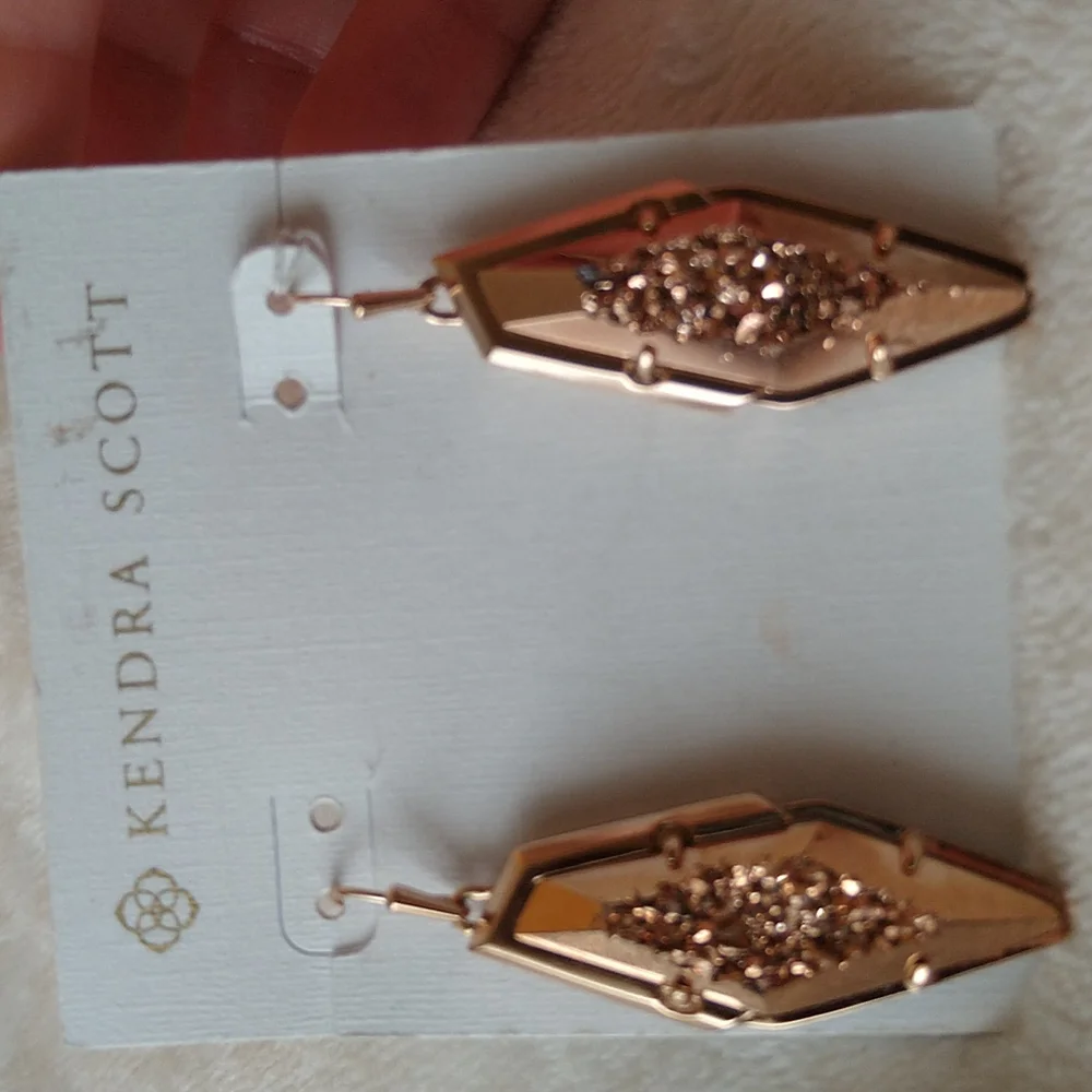 Kendra Scott Bex Bronze Drusy Rose Gold Earrings New - Picture 4 of 11